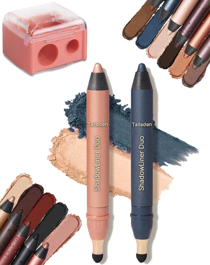 Mitlume Perfect Color Duo-Shadow Liner 2-In-1 Eyeliner & Eyeshadow - Taileden Shadow Liner Duo Plum Eyeshadow Stick - 2-Piece Smolder Stick Set to Make Your Light Eyes Pop (Smokeshow + Gaze)