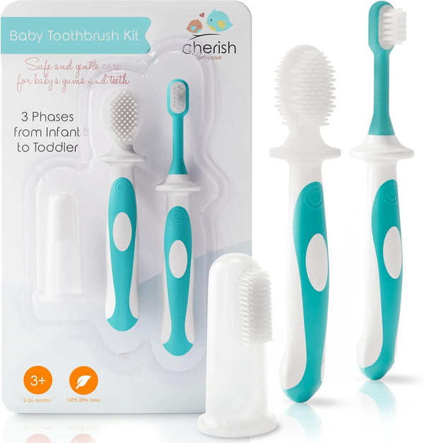 Baby Toothbrush & Toddler Toothbrush Set (0-2 Years) - Bpa-Free & Safety-Tested, 2023 Award Winner, Food-Grade Silicone (Teal)