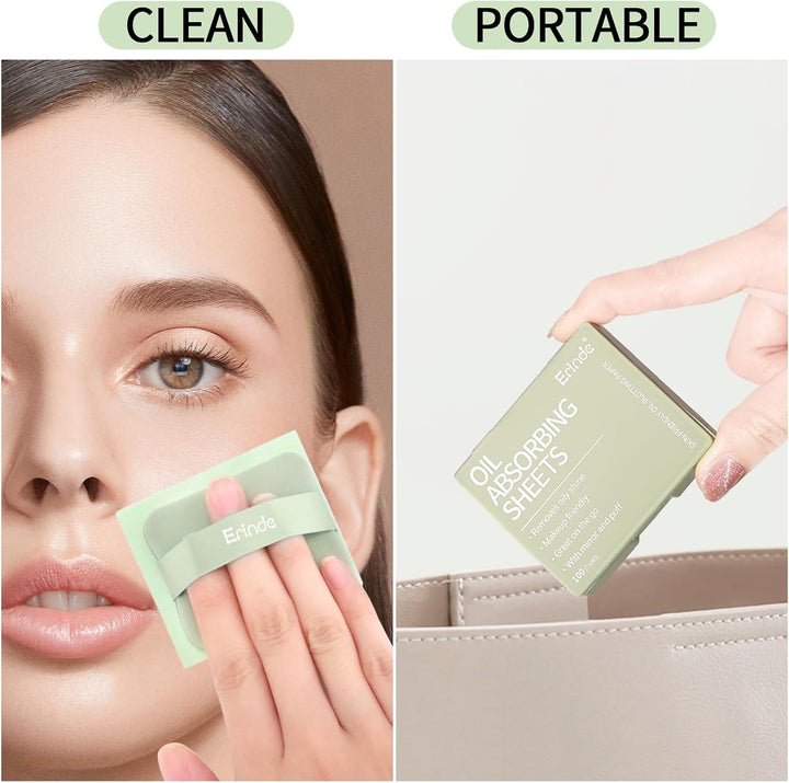 Oil Blotting Sheets for Face with Mirror and Puff, 300 Sheets Oil Blotting Paper for Oily Skin, Face Oil Absorbing Sheet, Natural Oil Control Film, Absorb Excess Oil, Makeup Friendly