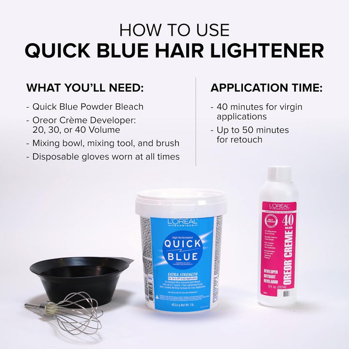 Quick Blue High Performance Bleach | Professional Hair Bleaching Powder | No Drip Formula | Extra Strength Lightening Action Lifts up to 7 Levels | Single Application | 1 Pound