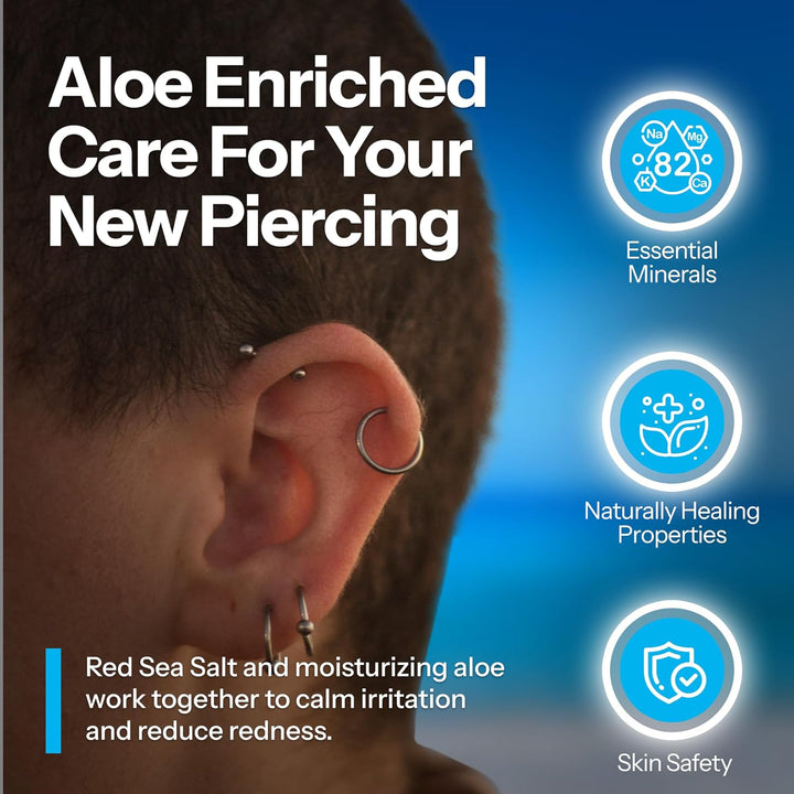 Body Piercing Foam Soap - Organic Sea Salt Aftercare with Aloe Vera, Alcohol-Free, Unscented, Vegan & Gentle Cleansing Tattoo and Piercing Soap for Healing & Moisturizing - 1.7Oz