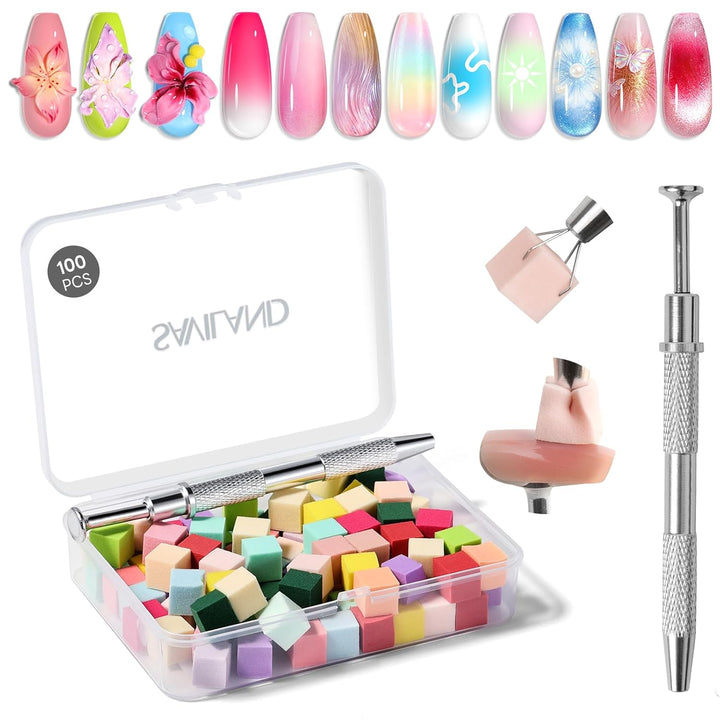 100PCS Nail Sponges for Ombre: Nail Art Sponges with Storage Box Grabbing Pen Ombre Nail Sponge Gradient Nail Tools Aura Nails Ombre Nail Brush Accessories Supplies Home DIY Nail Art Salon