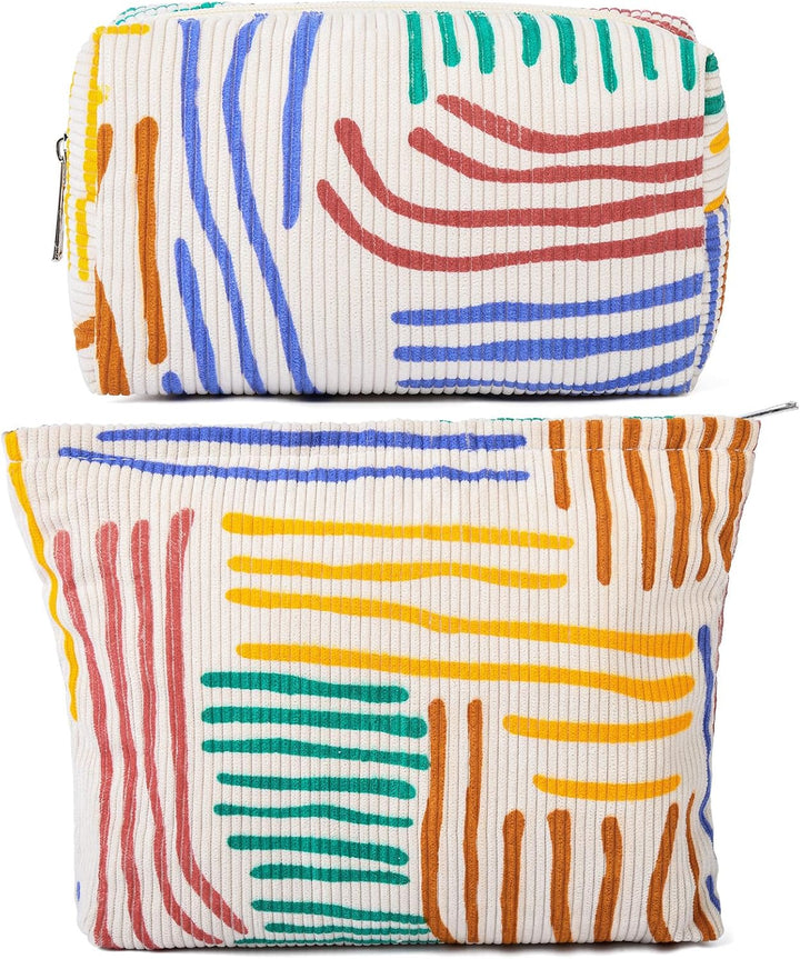 2 Pieces Makeup Bag Large Checkered Cosmetic Bag Capacity Canvas Mix Travel Toiletry Bag Organizer Cute Makeup Brushes Aesthetic Accessories Storage Bag for Women, Checkered Mix Rose Red