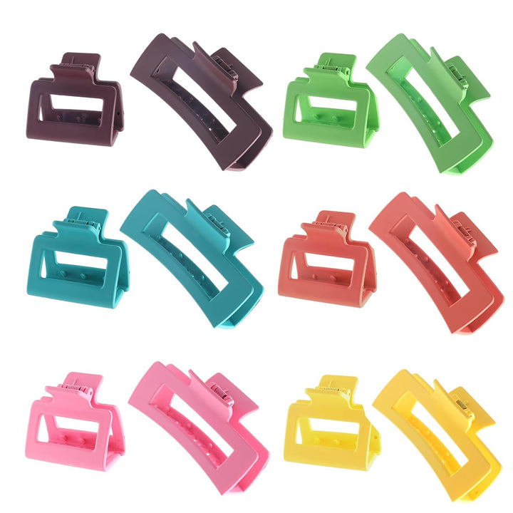 12 Pack Square Claw Clips, Big and Small Neutral Rectangle Hair Claw Clips, Non-Slip Matte Large Hair Clips for Women,Strong Hold Jaw Clip for Thick Thin Hair (Neutral)