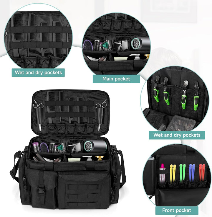 Barber Hairdresser Bag Supplies Bag with Adjustable Dividers, Barber Tools Storage Hair Clipper Case Organizer for Scissors Clippers Trimmers & Haircut Kits, Barber Travel Case