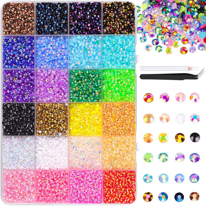 30000Pcs Resin Jelly Rhinestones for Bedazzling, Multicolor 3Mm Flatback Gems for Diamond Art, Bedazzler Kit with 3Pcs 10Ml B7000 Jewelry Glue for Nail Art Crafting Book Makeup