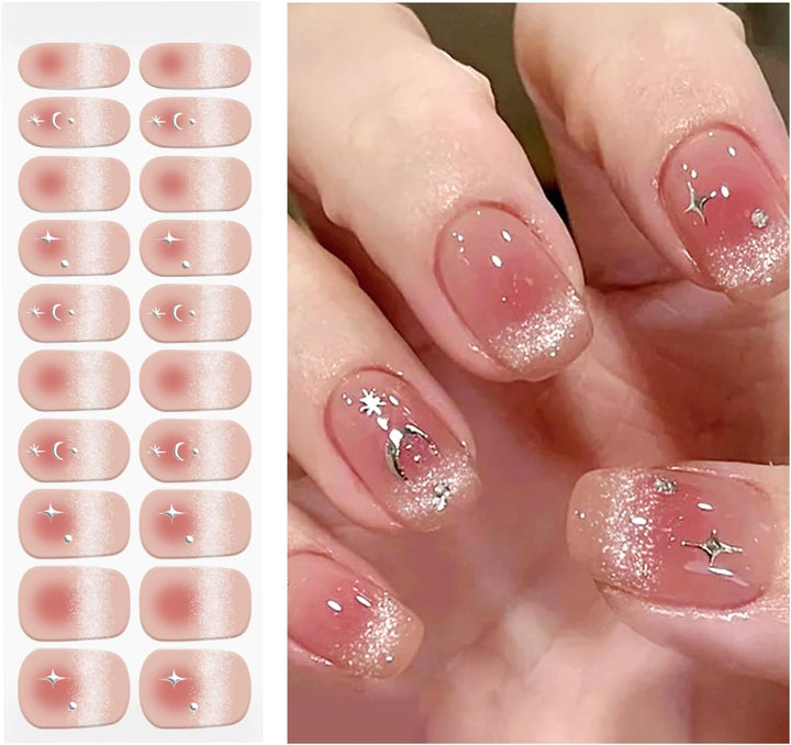 Semi Cured Gel Nail Strips | Gel Nail Stickers with UV Light Required | Salon Quality, Easy Application and Removal（Pink Ombre）