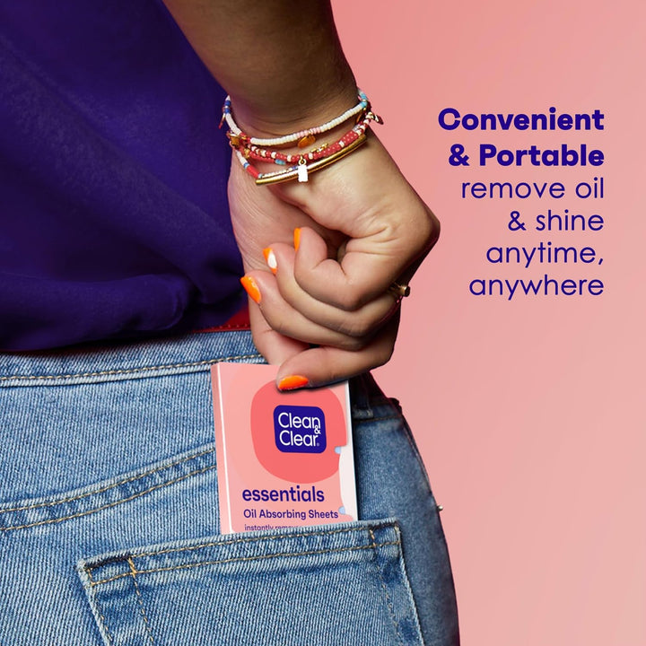 Essentials Oil Absorbing Sheets, Portable Blotting Papers for Shine Control on the Face & Nose, Blotting Sheets Instantly Remove Excess Oil without Smudging Makeup, 3 Pack