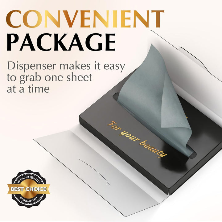 Natural Oil Blotting Sheets for Face with Bamboo Charcoal - 25% Larger - 3Pk/300 Makeup Friendly Oil Absorbing Sheets for Face - Easy Dispensing Blotting Papers