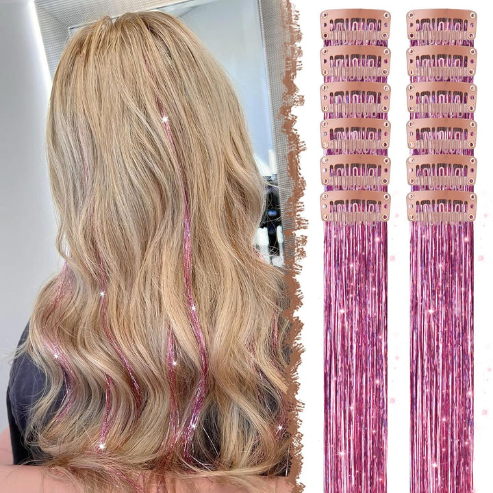Colored Clip in Hair Extensions - 10 PCS Skyblue Light Blue Highlighted Hair Piece Straight Synthetic Clip in Hairpieces for Women 22 Inch