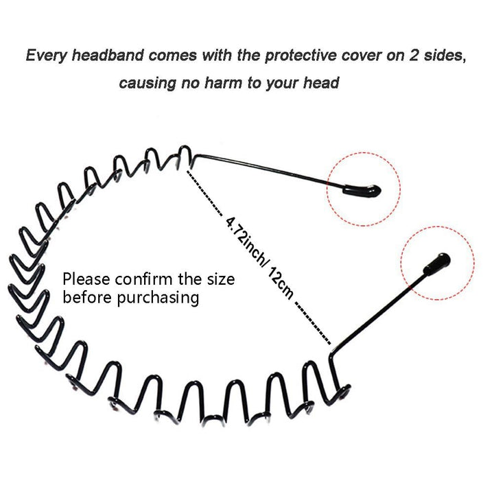 Metal Headbands, 2 Pack Fashion Unisex Black Hairband Spring Wave Non Slip Sports Headwear Hair Hoop Hair Accessories (2 Pack)