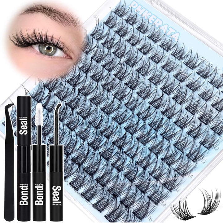 Natural Lash Clusters Wispy Eyelash Clusters 110Pcs Cluster Eyelash Extensions C Curl Individual Lashes 10-16MM Mix Length Natural Look Lashes Clusters with Thin Lash Band, Black
