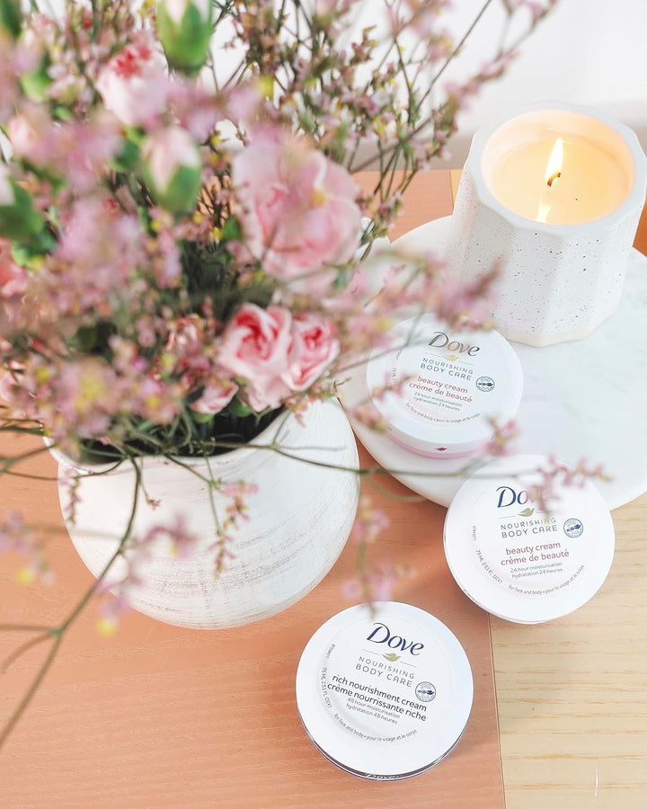 Nourishing Body Care, Face, Hand, and Body Beauty Cream for Normal to Dry Skin Lotion for Women with 24-Hour Moisturization, 4-Pack, 2.53 Oz Each Jar