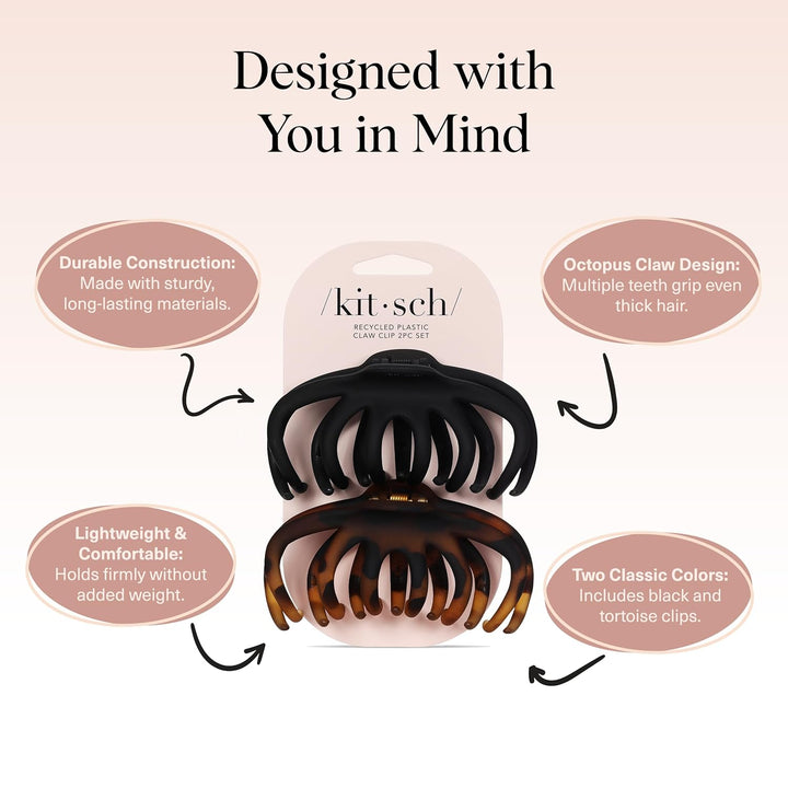 Octopus Claw Clips for Women - Cute & Stylish Hair Clips for Everyday Use, Octopus Claw Clip for Thick Hair | Ideal Gifts for Women - Black & Tortoise, 2Pcs