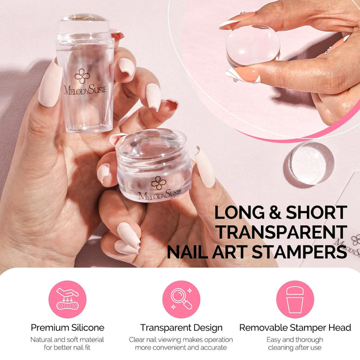 French Nail Stamper Kit, Silicone Stampers with Scrapers, 4PCS DIY Home Nail Design Salon, Clear