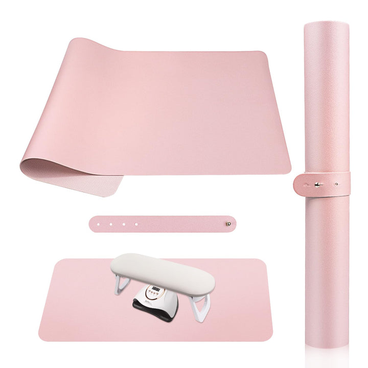 Nail Art Table Mat, (MAT ONLY) Soft Microfiber PU Leather Nail Hand Rest for Nail Arm Rest Cushion, Foldable Nail Art Rest Pillow Manicure Pad Desk Mat - Pink