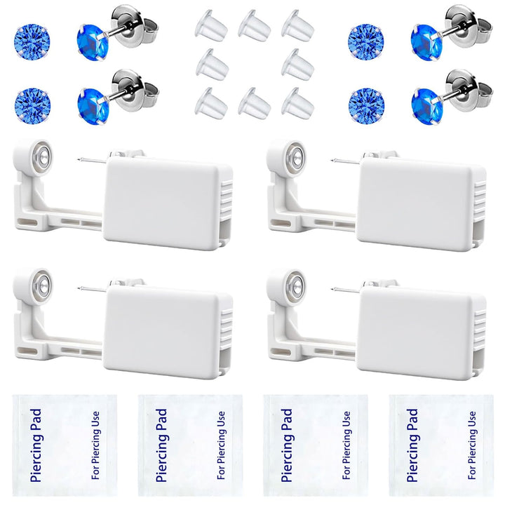 Ear Piercing Kit, Disposable Ear Piercing Gun Preloaded CZ Earring Studs, Body Piercing Kits for Your Own Use at Home (Silver)