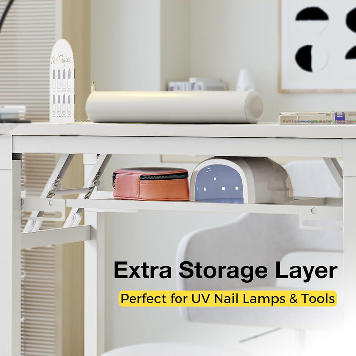 Portable & Foldable Manicure Table W/Dust Collector, Rolling Nail Tech Desk W/Led Light Lamp, Wrist Cushion, Lockable Wheels, Carrying Case, for Home Travel Beauty Salon Workstation (Marble White)