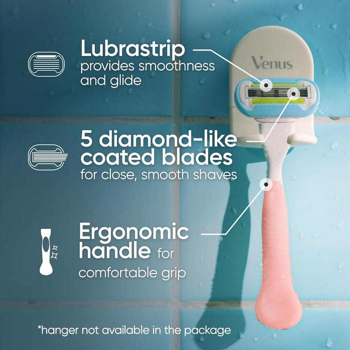 Extra Smooth Pink Women'S Razor, Pivoting Razor Head, 5 Blades for an Extra Smooth Shave, Handle + 3 Blade Refills