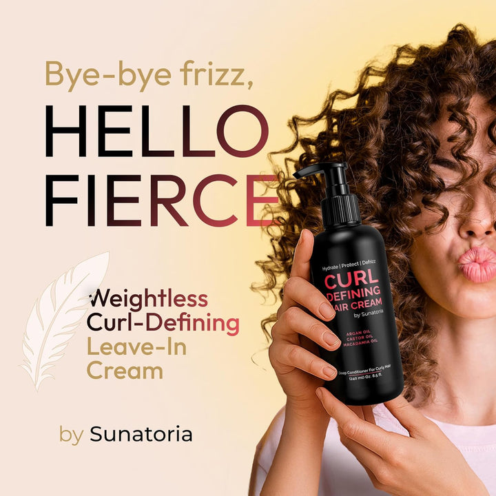 Curl Cream – Lightweight Leave-In Curl Defining Cream for Curly & Wavy Hair, Anti-Frizz Moisturizer and Curl Activator Texturizer with Macadamia and Argan Oil, 8.1 Fl Oz