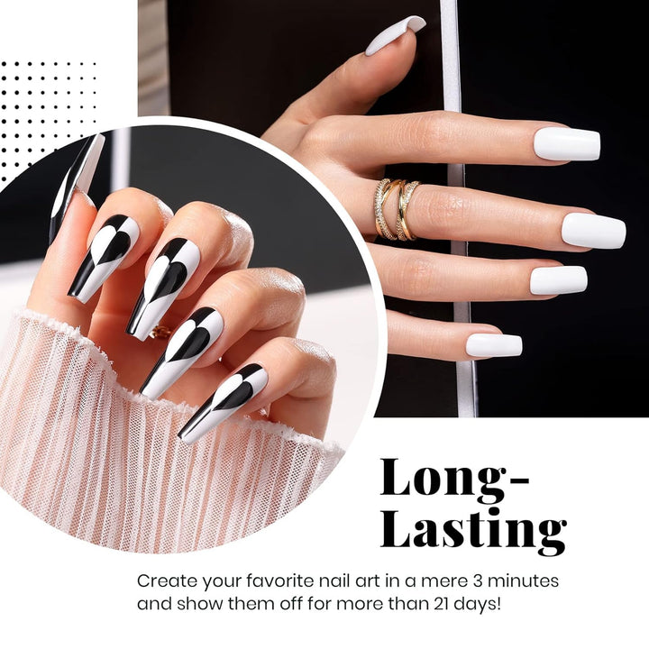 Beetles White Gel Nail Polish Black Gel Polish Kit 2 Pcs 15Ml Black and White Polish French Nails Soak off Led Nails Art Manicure Salon Diy at Home