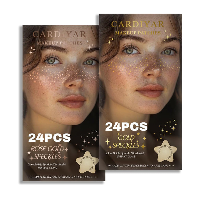 Glitter Freckles Face Tattoo - 24PCS Waterproof Gold Temporary Sparkle Patches for Women, Glow up Makeup (Gold)