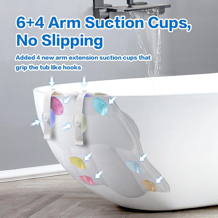 Non Slip Bath Pillows for Tub, 10 Enhanced Suction Cup Bath Pillow for Women Relaxing, Bath Tub Pillows for Head and Neck, Bath Pillow Luxury Bathtub Pillow, Spa Bathtub Pillow for Soaking Tub