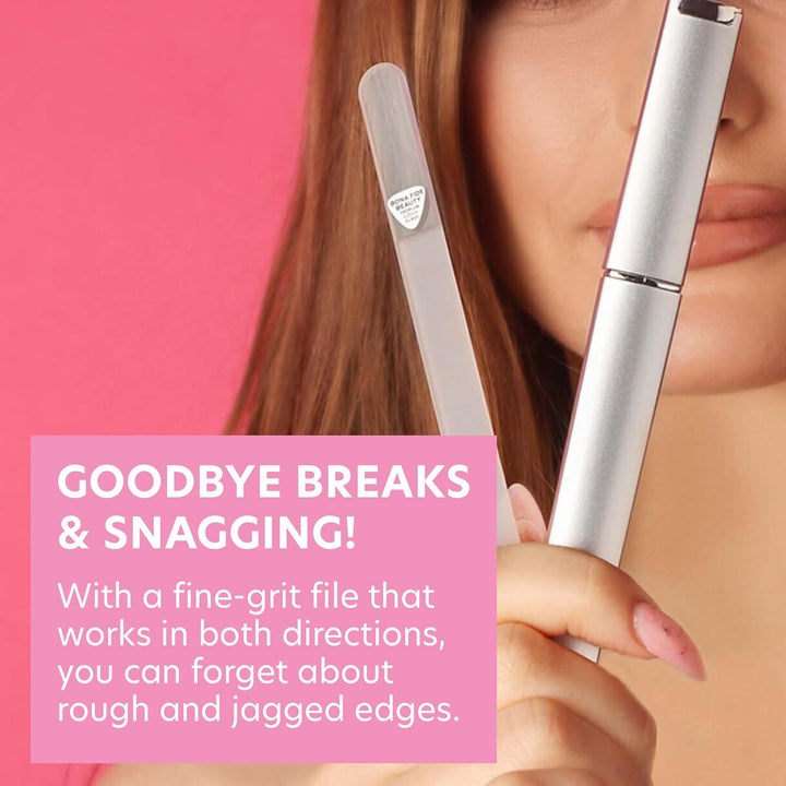 Czech Glass Nail Files for Natural Nails (Clear) - 1Pc Crystal Nail Filer, Nano Glass File with Case Handcrafted in the Czech Republic