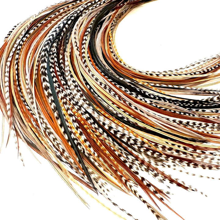 21 Natural Color Hair Extensions – 9”–14” Long – DIY Rooster Kit with 20 Micro-Link Beads – 100% Real Feathers – Eye-Catching Boho Style