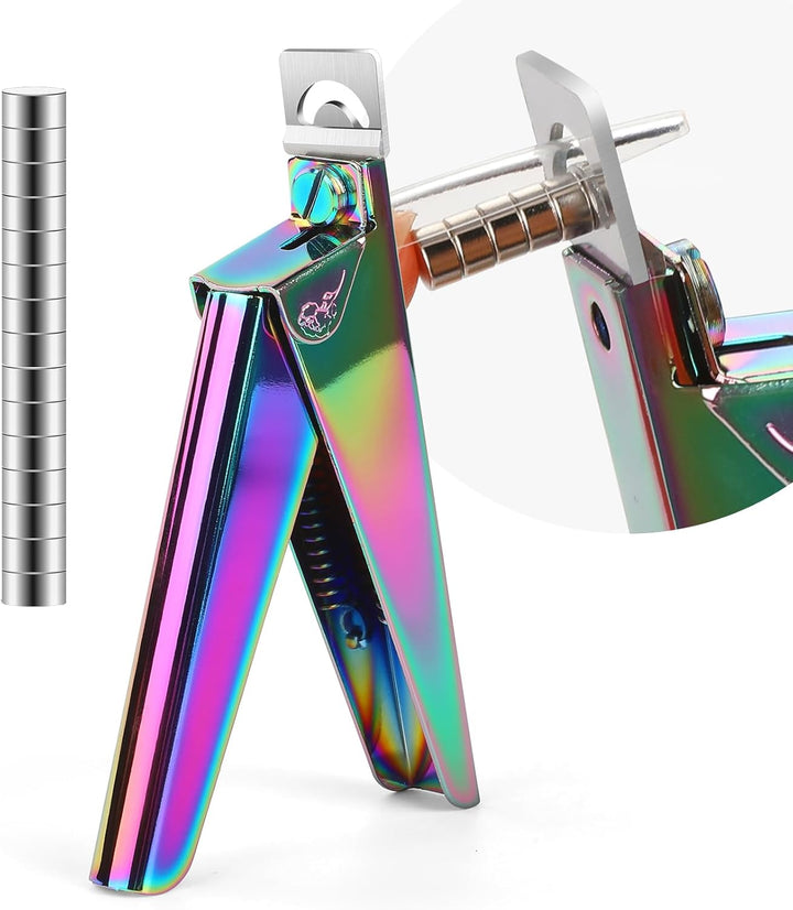 False Nail Clippers with Magnets Stainless Steel Nail Cutter for Acrylic Nail Nail Clippers with 15Pcs Small Magnets for Home Salon Nail Art (Pink)