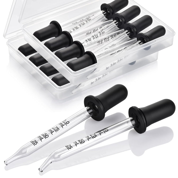 8 Pack Glass Pipette Dropper, Ear and Eye Dropper Bent & Straight Tips, 1 Ml Droppers for Essential Oils, Lab, Crafts, Measuring and Transferring a Variety of Liquids
