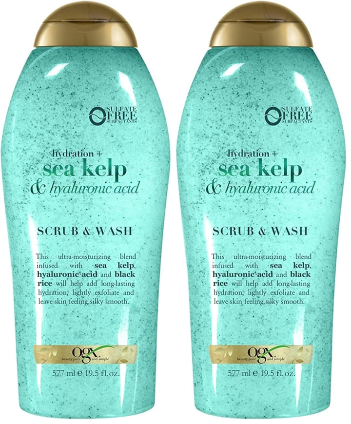Hydration + Sea Kelp & Hyaluronic Acid Sulfate-Free Lightly Moisturizing Body Scrub with Black Rice, Gentle Exfoliating Daily Body Wash to Soften & Smooth Skin, 19.5 Fl Oz