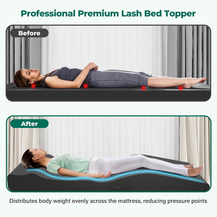 Lash Bed Topper, Ergonomic Curvy Massage Table Foam Topper, Non-Slip Esthetician Bed Cushion with Removable Cover for Beauty Salon, Wax/Eyelash/Spa/Tattoo/Facial, 71"×28"(Black)