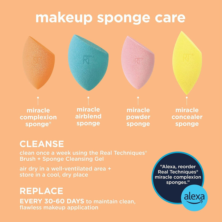 Miracle Complexion Makeup Sponge, 4-Pack Beauty Blender for Liquid & Cream Foundation, Streak-Free Coverage, Latex-Free, Vegan & Cruelty-Free