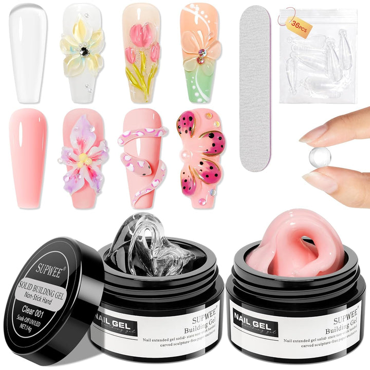 Solid Sculpture Builder Gel, 3D Nail Gel White Non-Stick Hand Nail Extension Gel for Carving Patterns Decoration Nail Art Emboss Hard Gel for Nails Mnicure DIY at Home 14G(0.49 Oz)