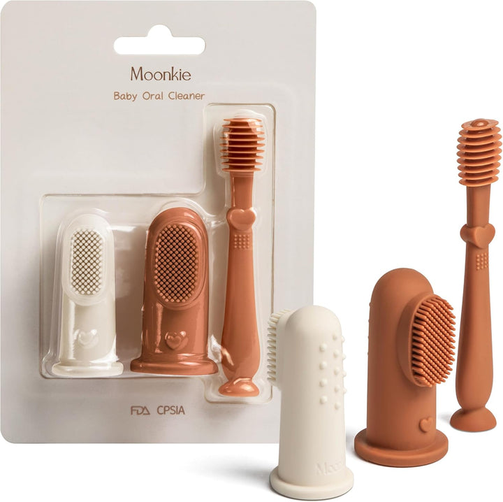 Baby Finger Toothbrush Tongue Oral Cleaner Kit for 3 Months +, 3 Pcs (Blush/Pale Mauve/Blush)