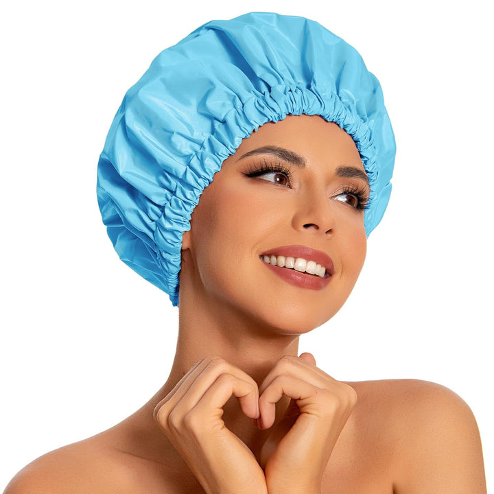 Reusable Shower Cap for Women, Large Waterproof Shower Bonnet Washable Elastic Band Bath Hair Hat for Long Hair, Braids(Green)