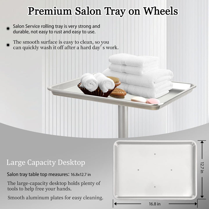 Salon Tray Cart,Instrument Tattoo Trolley Tray with Wheels Adjustable Height,Height Adjustble Hair Color Storage Tray Cart