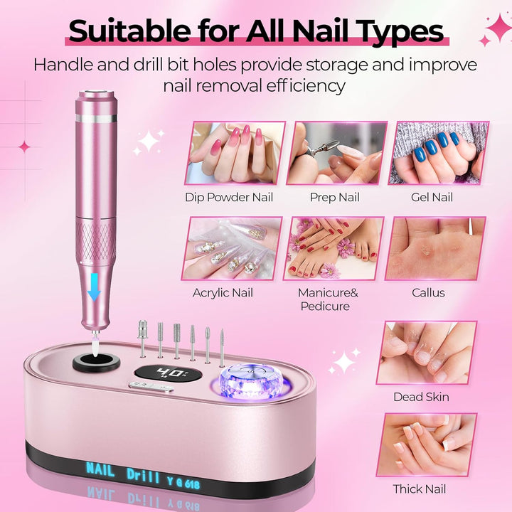 40000RPM Electric Nail File Drill Professional Kit, Drill Machine with LCD Display, Manicure Pedicure Polishing Acrylic Gel Nail Grinder for Salon, Home Use