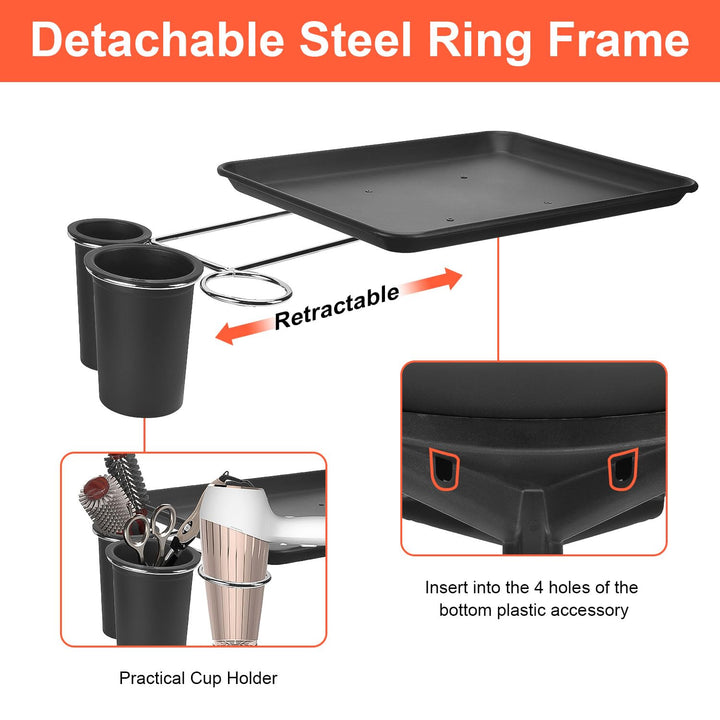 Salon Tray Cart on Wheels, Aluminum Tattoo Tray with Storage Platform, Adjustable Height Service Rolling Tray, Storage Tray Accessory for Salon Spa Dental Use, Rolling Tray Cart