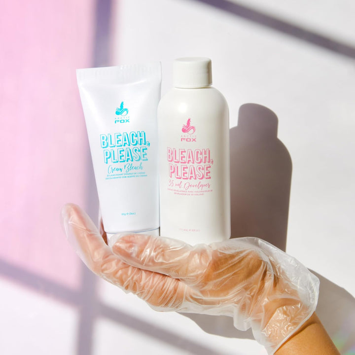 Bleach Please Hair Lightening Kit Cream Bleach, 35 Volume Developer and Latex Free Gloves Infused with Acai, Cocoa, Sunflower Oil & Papaya! Vegan and Cruelty Free