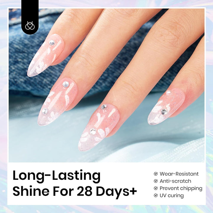 Glitter Top Coat Gel Polish 15Ml Reflective Silver Mix Glitter Shiny Gel Nail Polish No Wipe Uv Gel Top Coat Nail Decoration Nail Art Sparkle Manicure DIY Home Salon