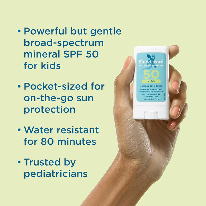 Mineral Sunscreen Stick with Zinc Oxide SPF 50+ Water Resistant UVA/UVB Protection Easy to Apply Fragrance Free, Kids, Unscented, 0.5 Oz