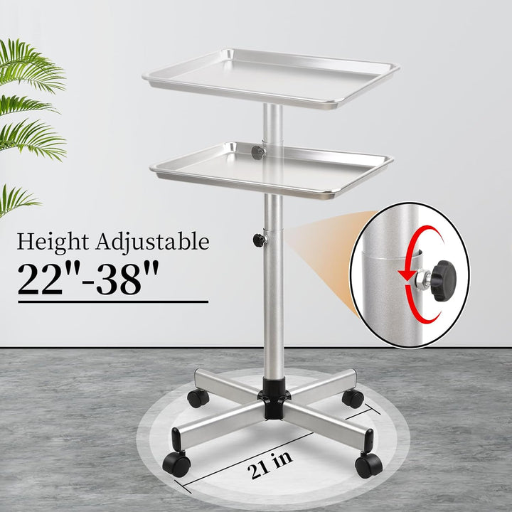 Salon Tray on Wheels, Rolling Tattoo Tray, Adjustable Hair Stylist Tray, Metal Mayo Stand Tray, Salon Color Tray Use as Medical Tray, No-Rusting