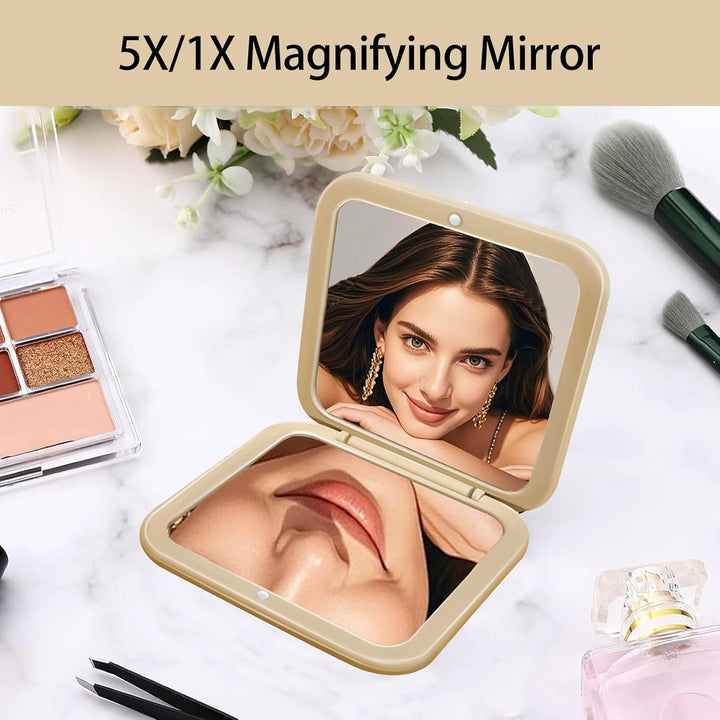 Small Compact Mirror for Purse,5X/1X Travel Magnifying Mirror for Women, Makeup Mirror for Girls, Portable Ultra Slim Pocket Mirror