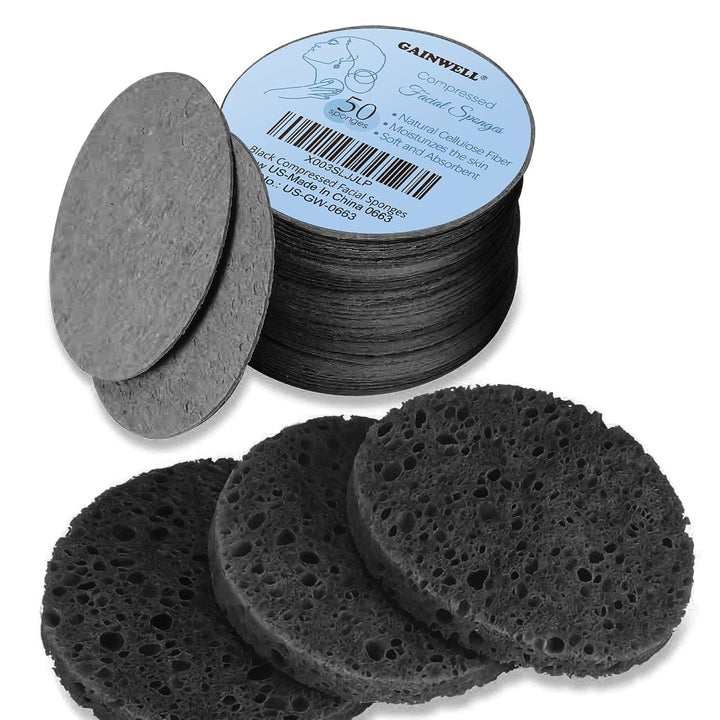 50-Count Compressed Facial Sponges,  White Cellulose 100% Natural Cosmetic Spa Sponges for Facial Cleansing, Exfoliating Mask, Makeup Removal