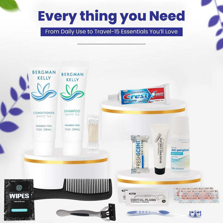Travel Toiletry Kit for Men and Women – 15 Piece Set of Travel Size Toiletries, TSA Compliant, Includes Shampoo and Conditioner, Body Wash, Toiletry Bag & More