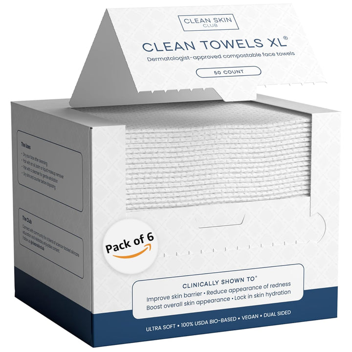 Clean Towels XL®, 100% USDA Biobased Face Towel, Disposable Face Towelette, Eczema Association Accepted, Makeup Remover Dry Wipes, Ultra Soft, 1 Pack, 50 Ct