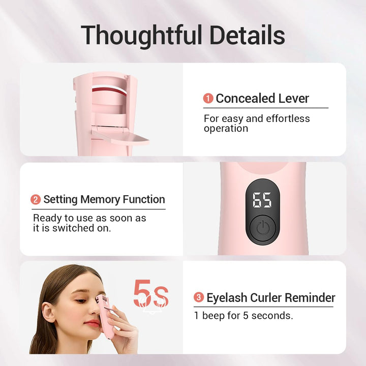 Rechargeable Heated Eyelash Curler with LED Display, Featuring 3-Level Adjustable Temperature for a Natural, Long-Lasting Curl (Up to 24 Hours) Ag-2316-Pink