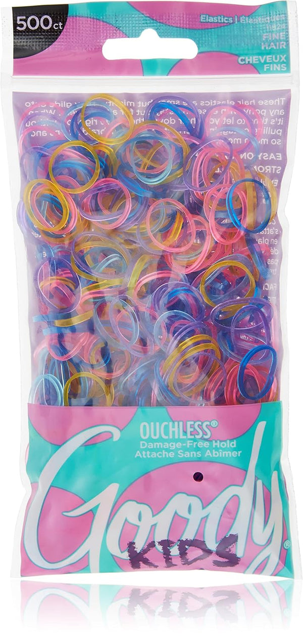 Kids Ouchless Polyband Hair Ties, 500 Ct, Assorted Colors (Glitter), Latex Elastic Bands, Easy Glide, Ultra-Strong Hold Accessories for Girls & Boys, Secure Hold Ridge Design, All Hair Types